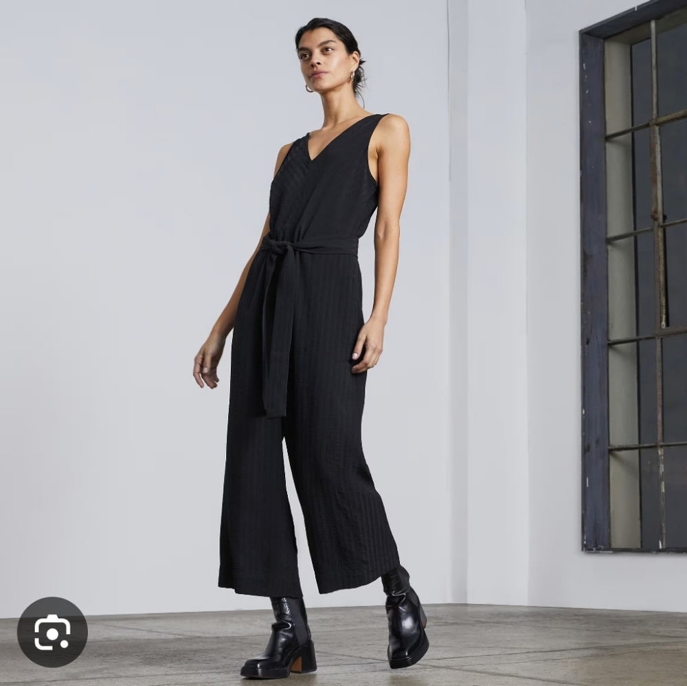 Everlane Black The City Stripe Draped Jumpsuit Size 8